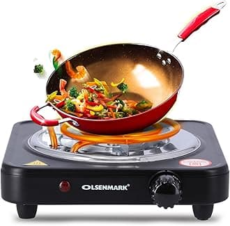 Olsenmark OMHP2278 Single Burner Electric Hot Plate, 1000W - Plate Diameter 185 mm - Variable Heat Settings - Overheat Protection - Light Indicator - Auto-Thermostat Control
