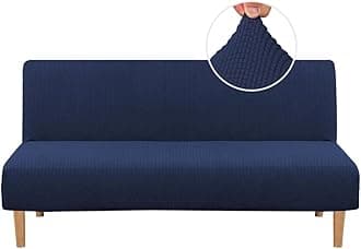 H.VERSAILTEX Armless Futon Cover Stretch Sofa Bed Slipcover Protector Elastic Feature Rich Textured Lycra High Spandex Small Checks Jacquard Fabric Sofa Shield Futon Cover, Navy