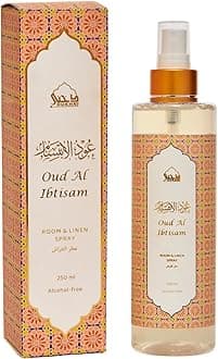 Oud al Ibtisam Arabic Room Spray by Dukhni | 250ml Oud fragrance Air Freshener, Attar al Faraash for home & prayer mats | Bed linen, Sofa Mist, natural home scent, curtain spray, odour eliminator