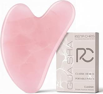 Rena Chris Gua Sha Facial Tools: Rose Quartz Guasha Tool for Face, Facial Massager (Pink)