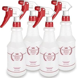Uineko Airbee Plastic Spray Bottle (4 Pack, 24 Oz, All-Purpose) Heavy Duty Spraying Bottles Leak Proof Mist Empty Water Bottle for Cleaning Solution Planting Pet with Upgraded Adjustable Nozzle.