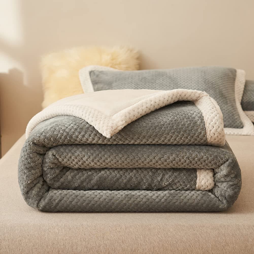 Zangge Bedding Thick Soft Large Flannel Double Deck Quilting Reversible Blanket Throw for Bed Chair Living Room Grey 180 x 200cm