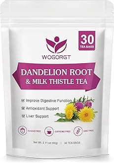 Dandelion Root with Milk Thistle Tea - Organic Dandelion Root and Milk Thistle Tea bags for Liver Cleanse, Antioxidant and Immune Support, Caffeine Free - 30 Tea Bags
