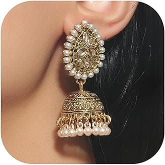 Indian Gold Jewelry Earrings for Women Jhumkas Chandelier Dangle Earring Boll...