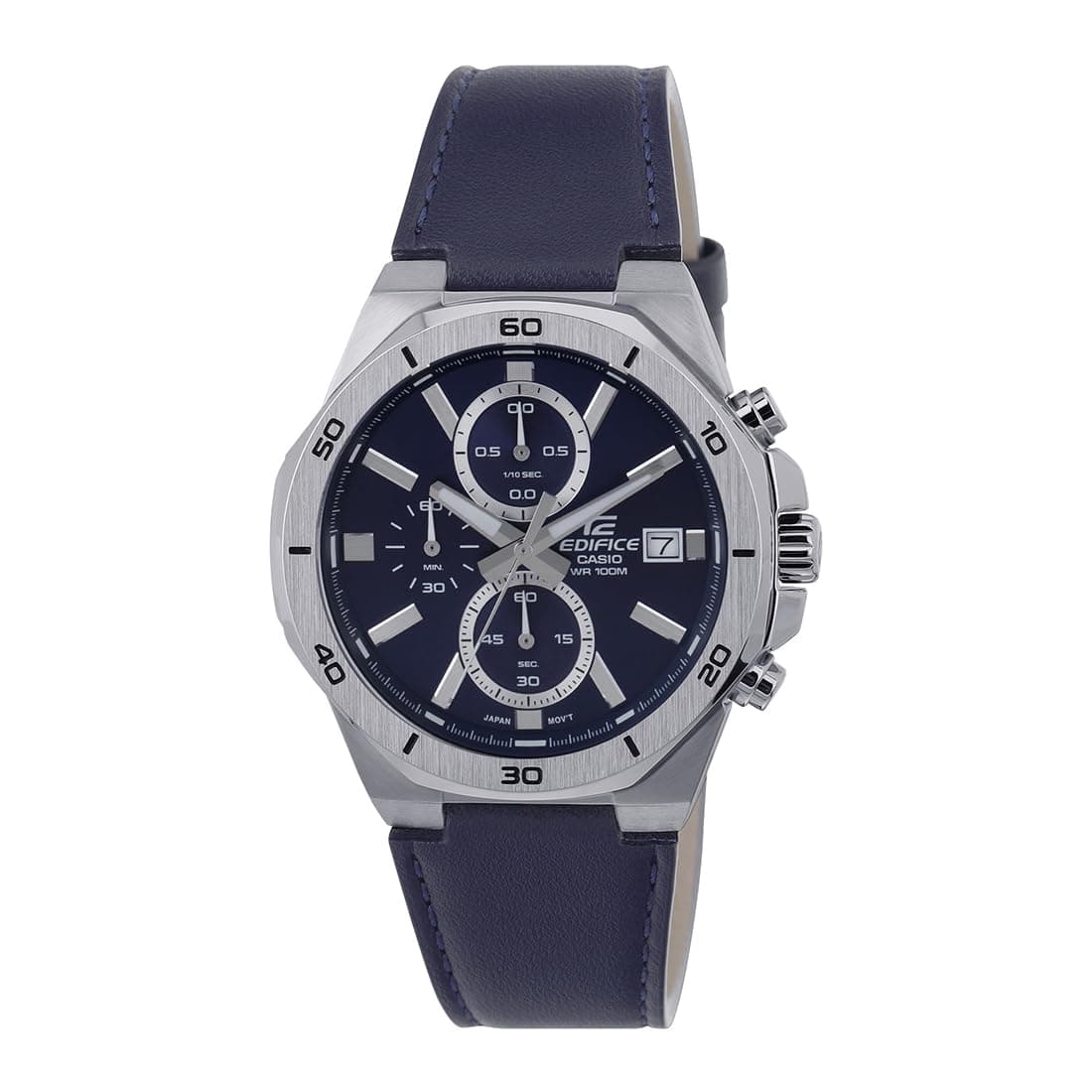 Edifice EFV-640L-2AVUDF Blue Analog Dial Blue Leather Band Men's Watch Chronograph 100M Water Resistant ED587