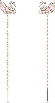 【公式】【スワロフスキー】Swan ドロップピアス, スワン, ピンク, ローズゴールドトーン・プレーティング