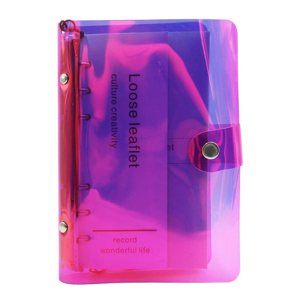6-Ring Binder Holographic Loose-leaf Notebook, Clear PVC Diary Journal Refillable Notepad Planner, 7.3'' x 4.9 '', 90 Sheets