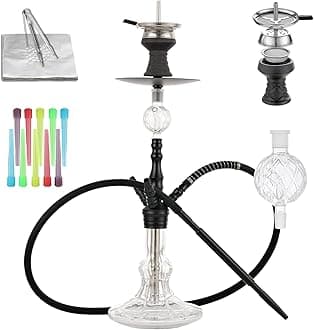 Multifunctional Hookah Set,Premium Shisha Hookah Set with Glass Vase Silicone Hose Ceramic Hookah Bowl(Black)