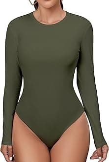 MANGDIUPWomen's Bodysuit - Long Sleeve Round Neck Stretch Top Bodysuit Jumpsuit