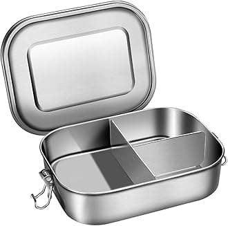 G.a HOMEFAVOR Stainless Steel Divided Lunch Food Container with Lock Clips and 3 Compartments Design, 1400ML Bento Box Lunch Container for Kids or Adults-Dishwasher Safe - Stainless Lid - Leak Proof