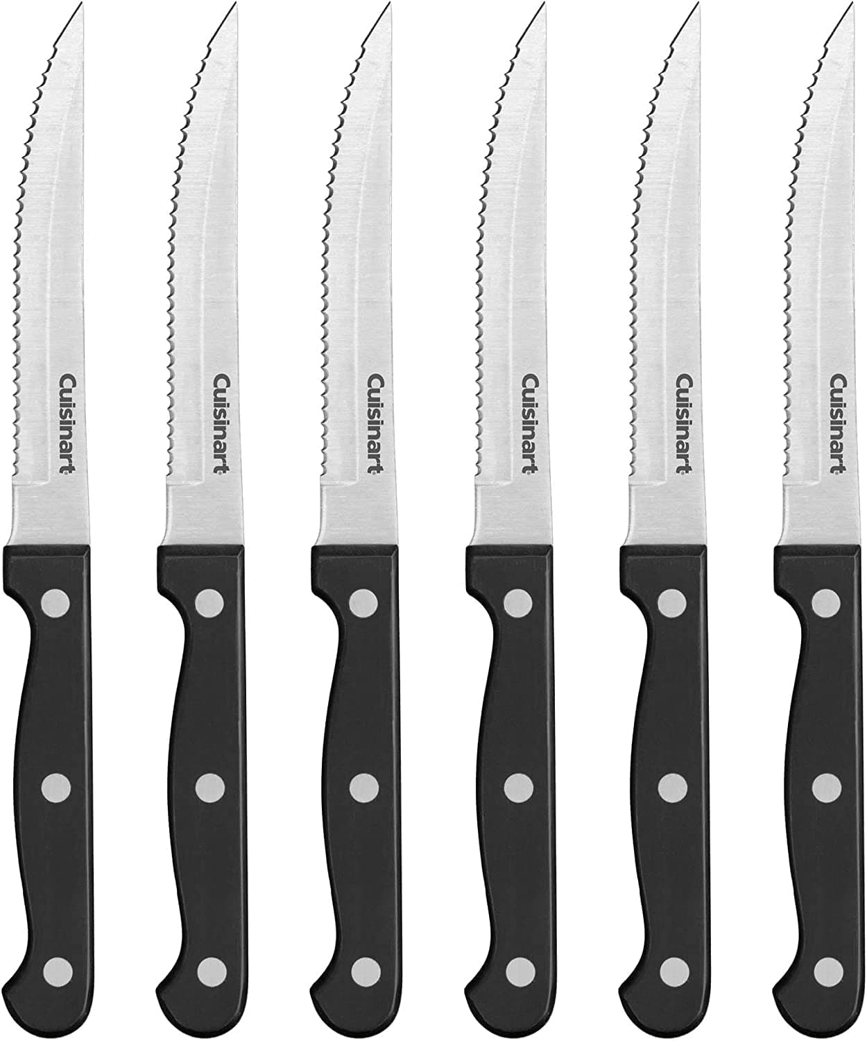 Knife Set, 6pc Steak Knife Set with Steel Blades for Precise Cutting, Lightweight, Stainless Steel & Durable, C77TR-6PSK, Black