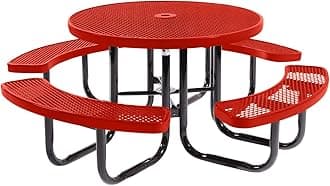 Coated Outdoor Furniture TRD-RED Top Round Portable Picnic Table, 46-inch,Red
