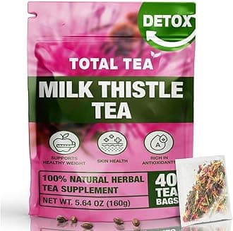 Total Tea 100% Natural Milk Thistle Seeds Tea for Liver Cleanse, Fruit Tea, Digestive Health and Immune System Support - 40 Count