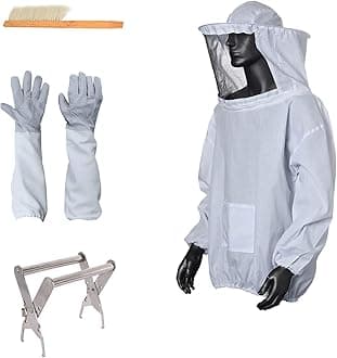 Beekeeping Suit Bee Jacket Beekeeping Gloves Protective Sleeves Beehive Frame Grip Lift Gripper Tool Bee Hive Brush for Beekeeper Supplies Hive Tool Set