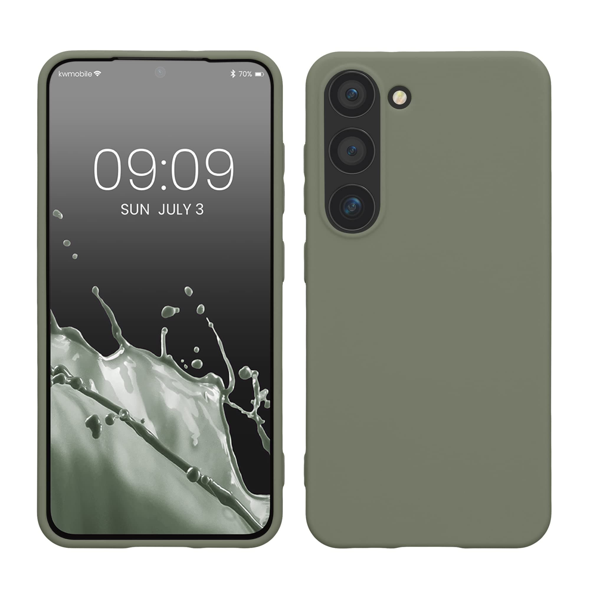 kwmobile Case Compatible with Samsung Galaxy S23 Case - Soft Slim Protective TPU Silicone Cover - Gray Green