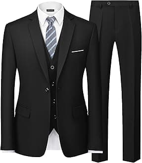 MrSure Men’s 3 Piece Suit Blazer, Slim Fit Tux with One Button, Jacket Vest Pants & Tie Set for Party, Wedding and Business