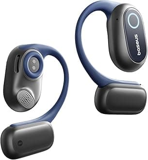 Baseus Open-Ear Headphones, Hi-Res Wireless Audio with LDAC, Rich Bass, Comfortable Silicone Cushion Design, 60H Play, AI Clear Calls, Bluetooth 5.4, IPX4, Open-Ear Earbuds - Bowie MF1
