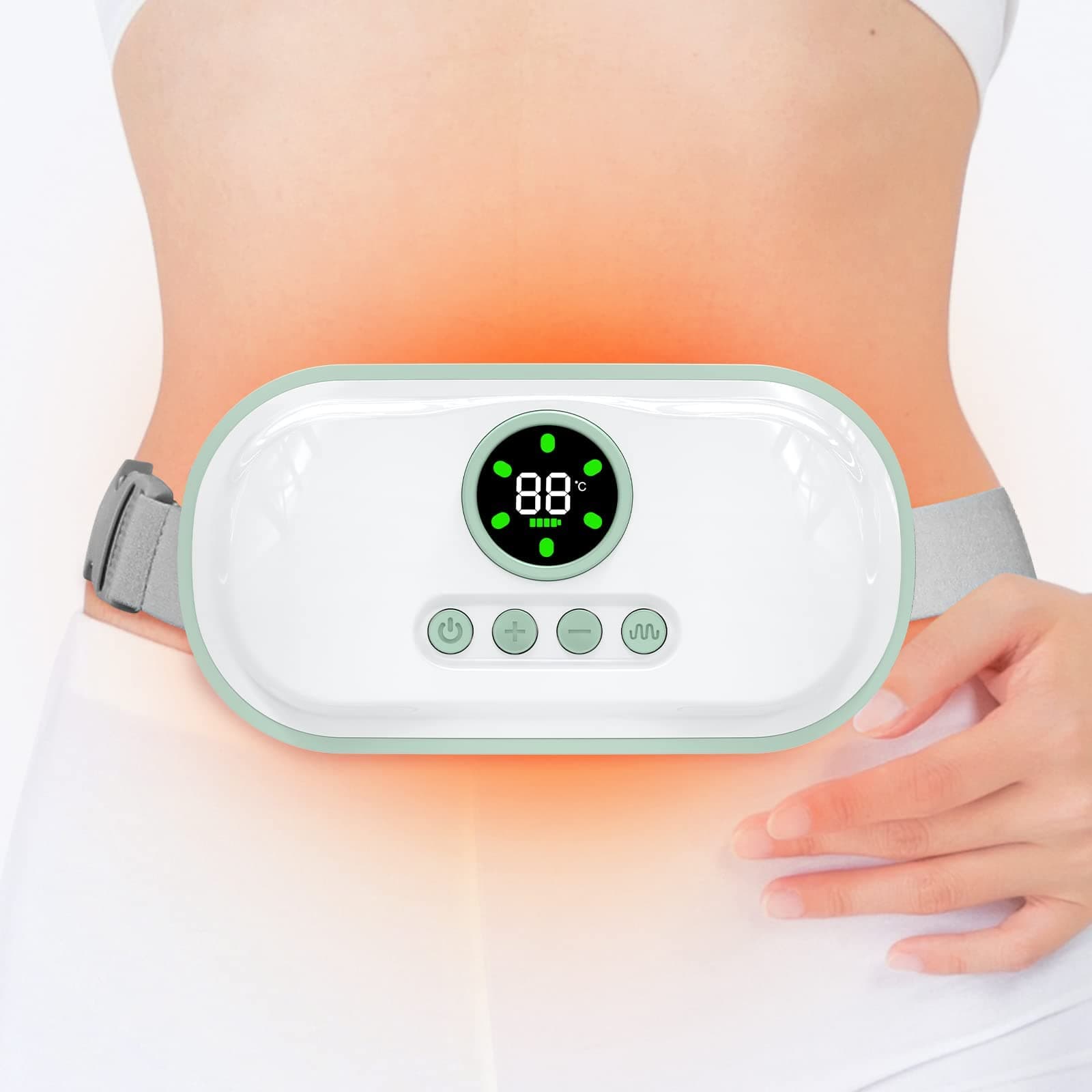 ExceforePortable Cordless Heating Pad, Heating Pad for Back Pain with 3 Heat Levels and 4 Massage Modes, Portable Electric Fast Heating Belly Wrap Belt for Women and Girl(White)