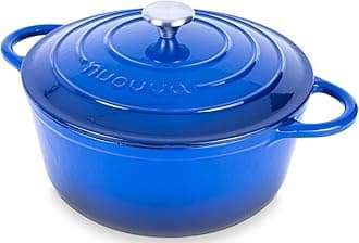Cast Iron Dutch Oven with Lid – Non-Stick Ovenproof Enamelled Casserole Pot – Sturdy Dutch Oven Cookware – Dark Blue, 2.1-Quart, 20cm – by Nuovva