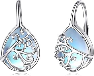 VONALASterling Silver Cross Clover Claddagh Cherry Heart Music Note Tree of Life Mushroom Lightning Bolt Evil Eye Skull Crystal Moonstone Sapphire Turquoise Ruby Dangle Earrings Jewellery Gifts for Women