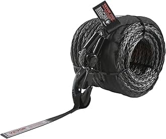 VEVOR Synthetic Winch Rope, 3/8 Inch x 100 Feet, 26,500 lbs with Protective Sleeve + Forged Winch Hook + Pull Strap, Universal Fit for SUV, Large Off-Road Vehicle, Truck