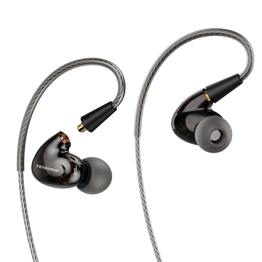 PRO Professional 4pcs Drivers Wired Earbuds with Microphone & Detachable Cable & Ear Hook for Sport Running & Casual & School (Black MIC)