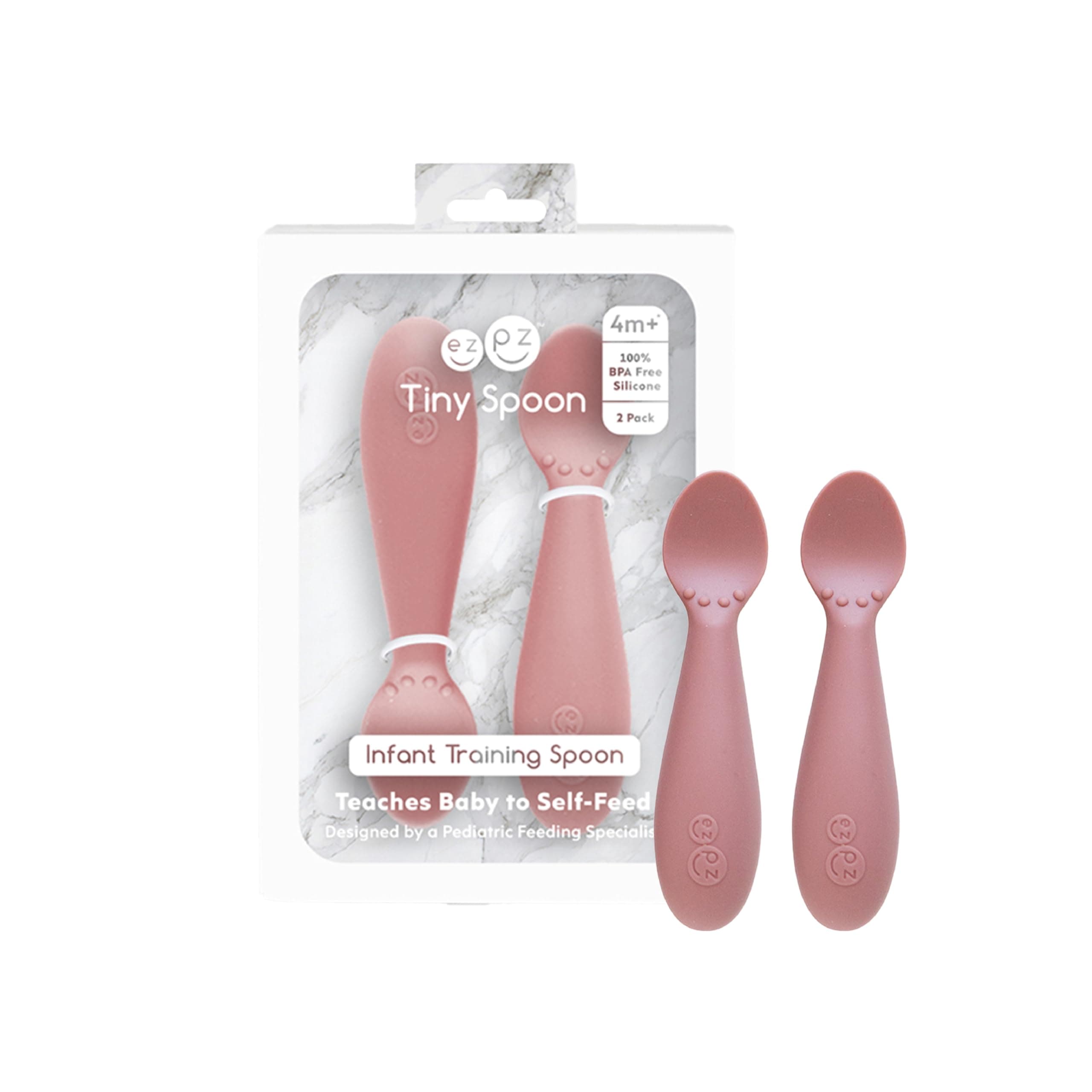 Tiny Spoon (2 Pack in Blush) - 6 Months+ - 100% Silicone Spoon for Baby Led Weaning + Purees - Designed by a Pediatric Feeding Specialist - Shower Essentials & Gifts