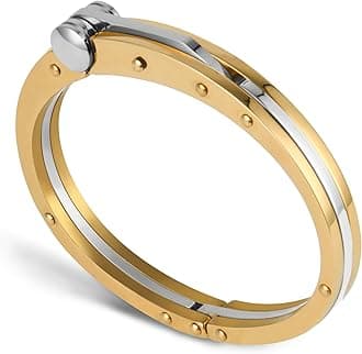 My Daily Styles Men’s Stainless Steel Handcuff Bracelet – Two-Tone Or Solid Color, Durable Cable Link, Adjustable Fit 8"-9" Wrist, Modern Fashion Jewelry for Men