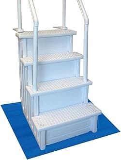 RESILIA Stay-Put Swimming Pool Ladder Mat - Non-Slip, Wide Ribbed, Protective Pad, 36 Inches x 36 Inches, 0.125 Inch Thick, Powder Blue, Made in USA