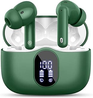 Wireless Earbuds, Bluetooth 5.3 Headphones In Ear with 4 ENC Noise Cancelling Mic, 2025 Bluetooth Earphones Mini HI-FI Stereo Sound, LED Display Wireless Headphones 36H Playtime IP7 Waterproof, Green
