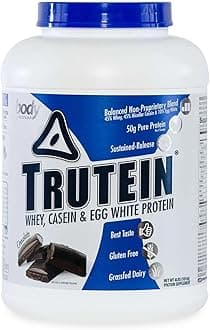 Body Nutrition Trutein High Protein Powder: 45% Whey, 45% Casein, 10% Egg White, Gluten-Free, Low Sodium, Grass Fed Whey Protein Powder, Gym Supplement & Breakfast Shake, Chocolate, 4lb