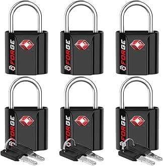 Forge Smal TSA Approved Luggage Locks: Ultra Secure dimple Key Locks with zinc Alloy Body, for Luggage, Travel Cases, Backpacks, Suitcase and More. Black 6PK.