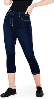 Womens Cropped Jegging Jeans, 3/4 Length High Waist Denim Leggings