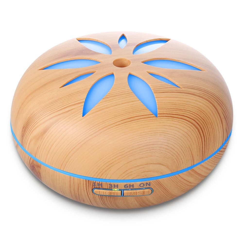 Seamei Aroma Diffuser 550ML Essential oil Diffuser Electric Ultrasonic Humidifier Aromatherapy Cool Mist Humidifier, Air Purifier, 7 Color LED lights and Timer Settings, Whisper-Quiet -Wood Grain