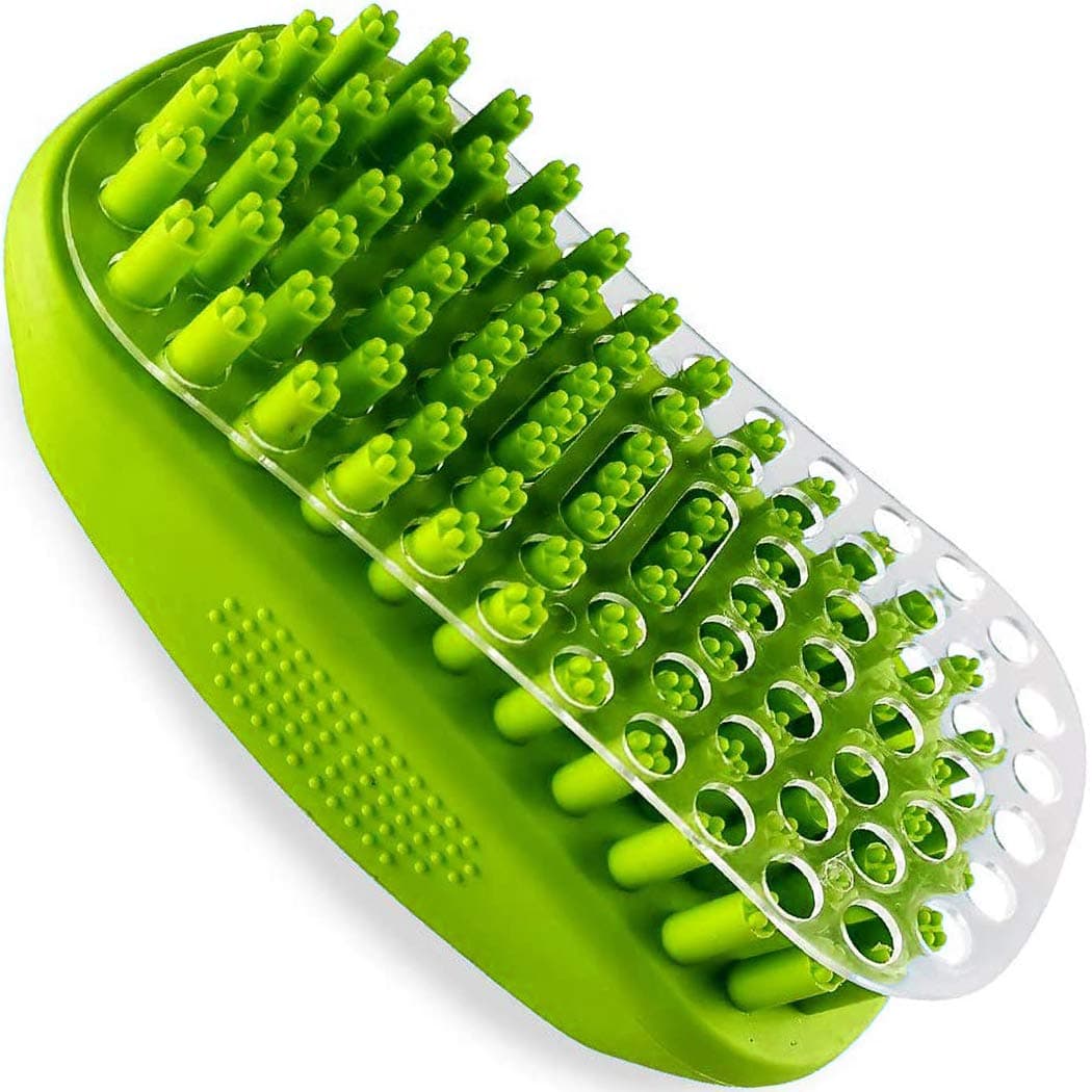 Rubber Curry Brush for Dog & Cat, Soft Curry Comb with Removable Screen, Pet Silicone Brush for Short & Long Hair, Use Wet as Bath Scrubber or Dry for Grooming