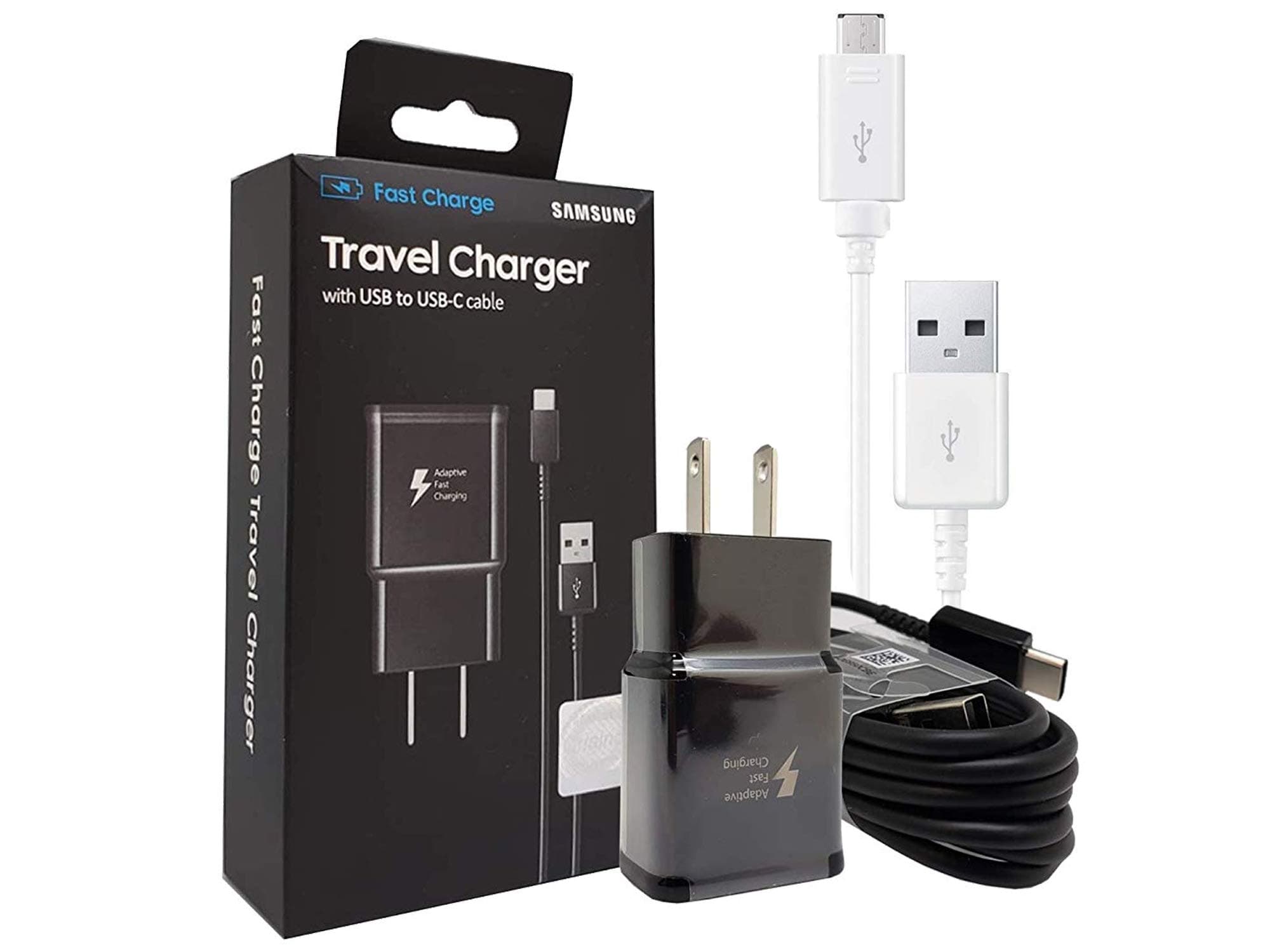 Official Samsung Adaptive Fast Charging Wall Charger -W/Micro & C TYPE USB Cable 4FT For Galaxy S6,S7,S8,S9,+,Edge,Note5,Note8,Note9 (US Retail Packing)