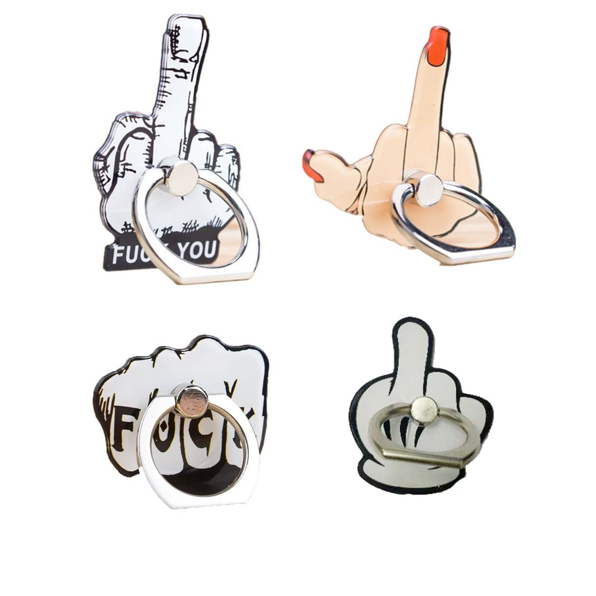 Dotiow Cool Middle Finger Cell Phone Ring Stand Universal Finger Grip Holder Kickstand for iOS Android Smartphone (4PCS/Pack)