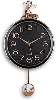 Amazon Brand - Umi Silent Stylish Latest Decorative Home Decor Designer Reindeer Pendulum Wall Clock lolak Big Wall Clock for Living Room Bedroom Home Wall Decoration Gift UC-2842 (Black)