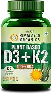 Vlado’s Himalayan Organics Plant Based Vitamin D3 600iU Supplement | Vitamin D3(Lichen) + K2(Menaquinone Mk7) | Faster Absorption | Boost Immunity | Healthy Bones | Plant Based D3 + K2 Supplement For Men and Women -120 Veg Capsules