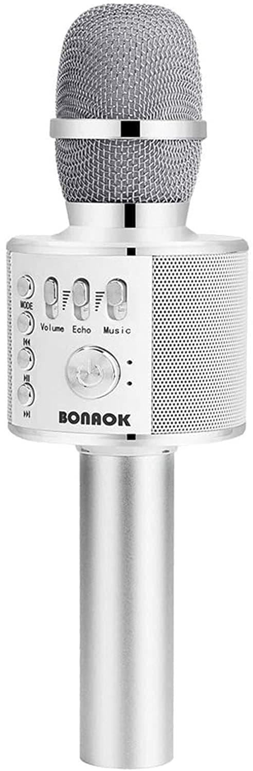 Wireless Bluetooth Karaoke Microphone,3-in-1 Portable Handheld Mic Speaker for All Smartphones,Gifts for Kids Adults All Age Q37(Silver)