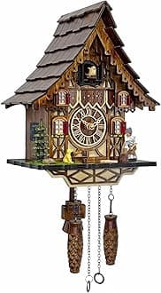 Cuckoo Clock for Wall Art: 12 Melodies, Volume Control, Night Mode, Germany Style Black Forest Retro Traditional Handcrafted Wooden House Home Decor, Gifts for Family (8.75 X 23inch)