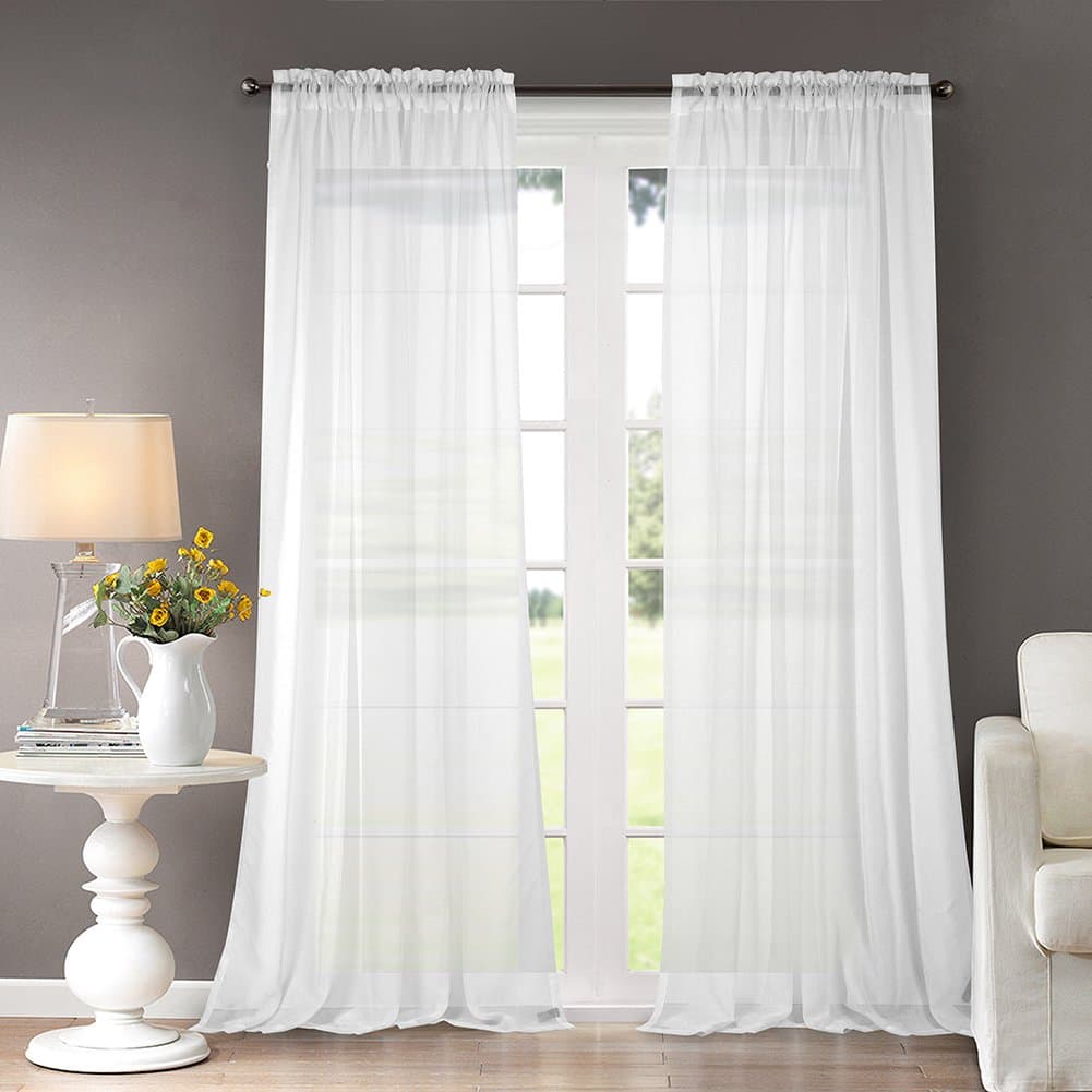 Dreaming Casa Solid Sheer Curtains Draperies White Rod Pocket 2 Panels 72" W x 102" L