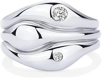 PAVOI 14K Gold Plated Chunky Stackable Rings Set for Women | Cubic Zirconia Bands Set | 3 Statement Rings Pack