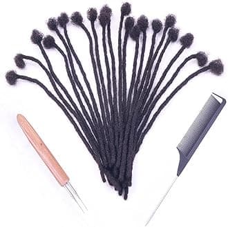 0.6cm Width 6 Inch 100 Strands 100% Human Hair Loc Extensions, Full Handmade Dreadlock Extensions for Men Women Kids Can Be Dyed and Bleached with Needle and Comb Unprocessed Natural Black