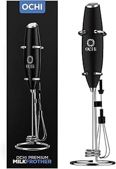 OCHI Powerful Milk Frother & Egg Beater - Powerful Electric Handheld Frother & Whisk for Coffee, Lattes, Cappuccino, Hot Chocolate & Coffee Creamer - Ultra Fast Foam Maker & Drink Mixer (Black)