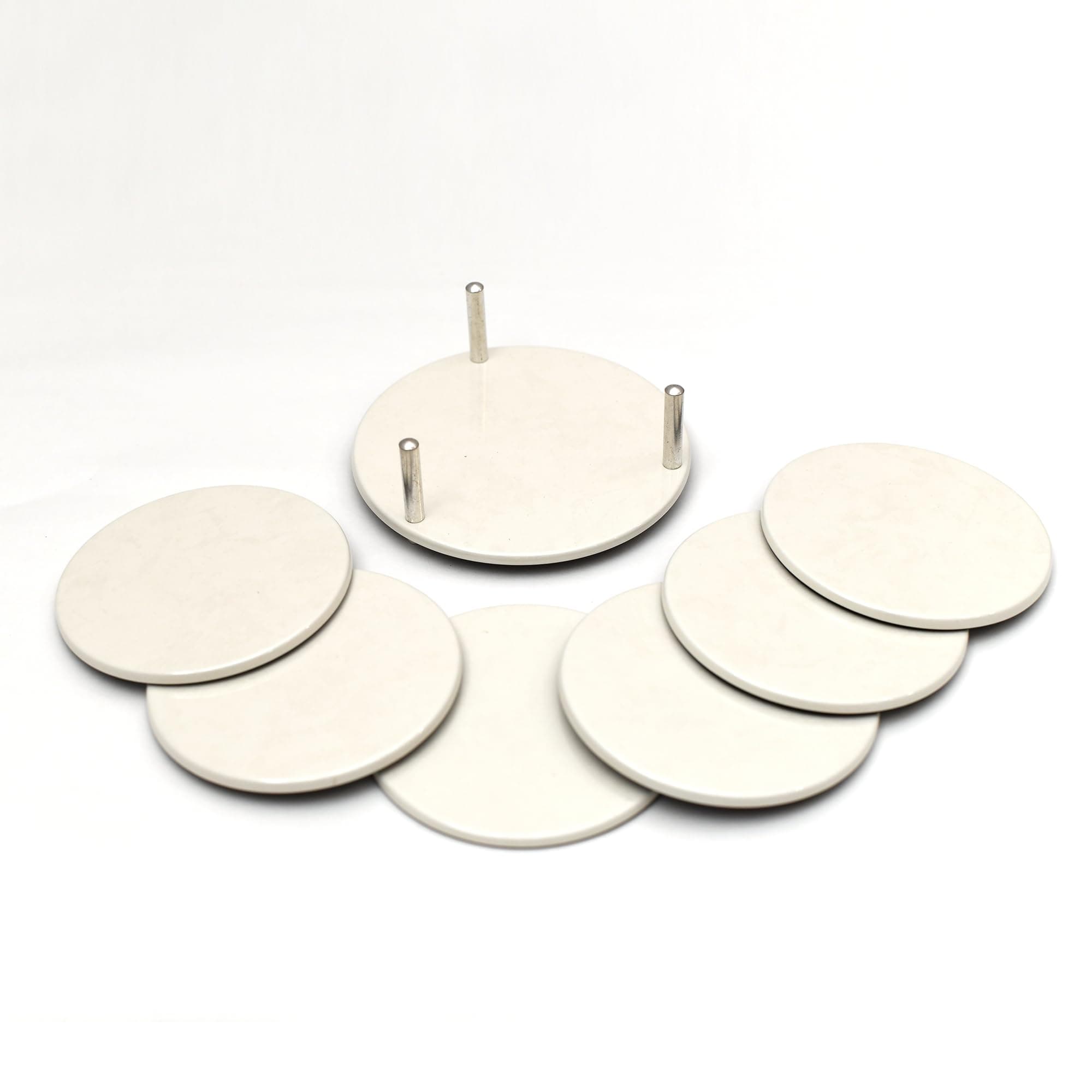 Coaster Stylish|Round Shape | Mild Steel | Coaster Set 6 and 1 Coaster Holder Fit for Tea Cups, Coffee Mugs and Glass (White)