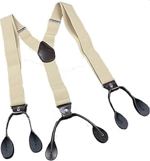 Button Holes Link Men Suspenders Mens Braces Suspenders with 6 Button Holes and 2 Length Adjusters Beige