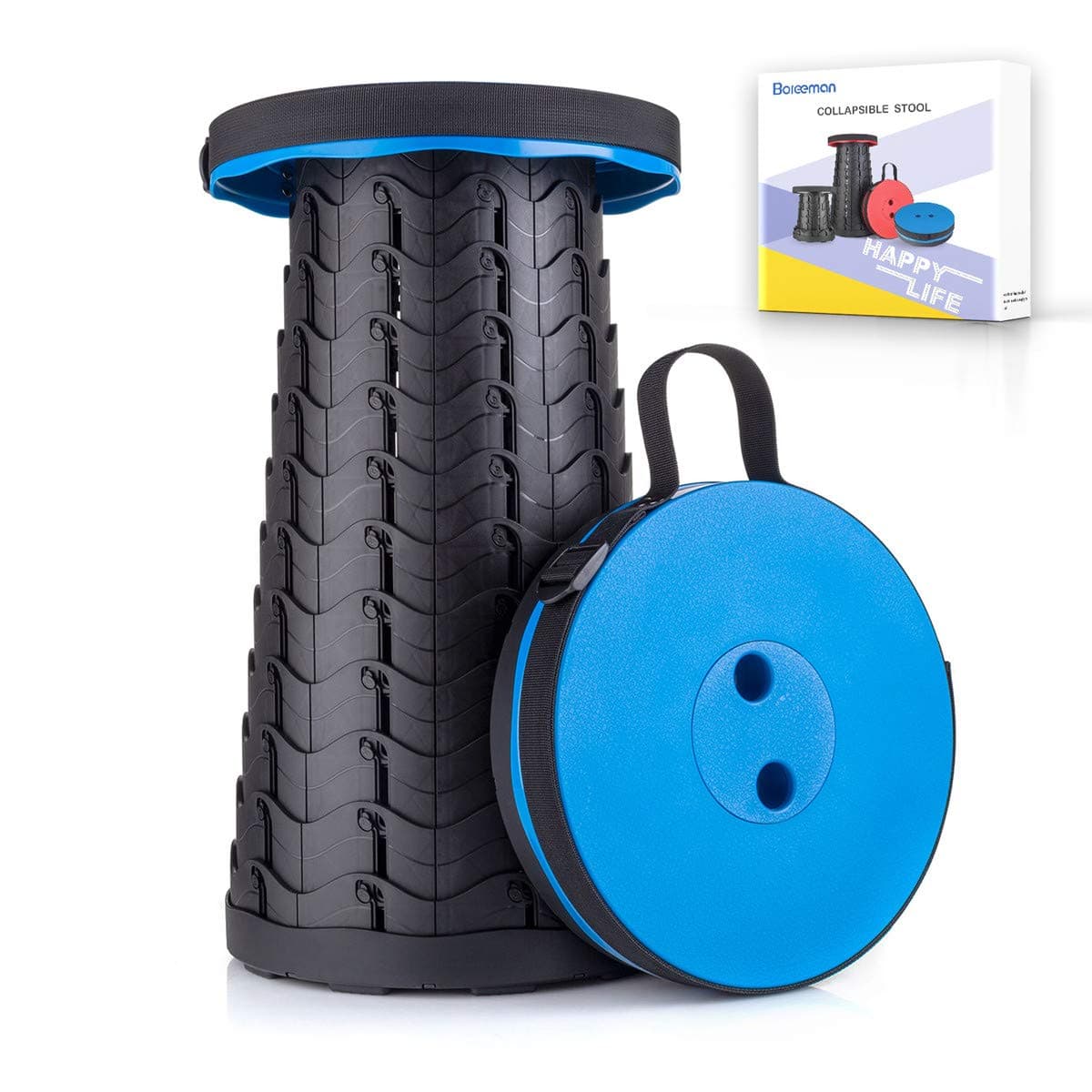 AWH Boreeman Upgraded Folding Stool Lightweight Yet More Sturdy with Load Capacity 400lbs Portable Collapsible Stool Retractable Stool for Camping Fishing Hiking BBQ (Blue)