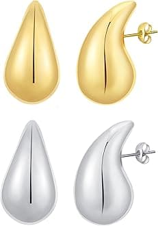 RajputanaChunky Gold Hoop Earrings for Women, Lightweight Waterdrop Teardrop Hollow Open Hoops, Hypoallergenic Gold Plated Earrings Fashion Jewelry for Women Girls 18/25/32/47mm