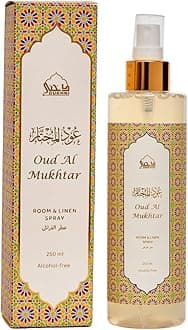 Oud al Mukhtar Arabic Room Spray by Dukhni | 250ml Oud fragrance Air Freshener, Attar al Faraash for home & prayer mats | Bed linen, Sofa Mist, natural home scent, curtain spray, odour eliminator